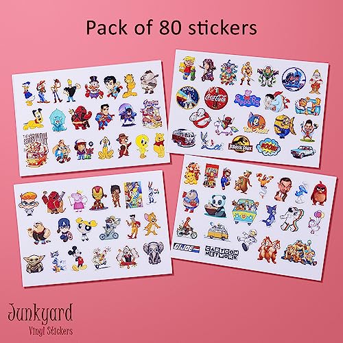 Junkyard Waterproof Vinyl Cartoon Self-Adhesive Stickers for Kids Waterbottle, Notebooks, tabs, Laptops, Guitar. (Size: Small, Pack of 80)30 x 20 mm - Image 3