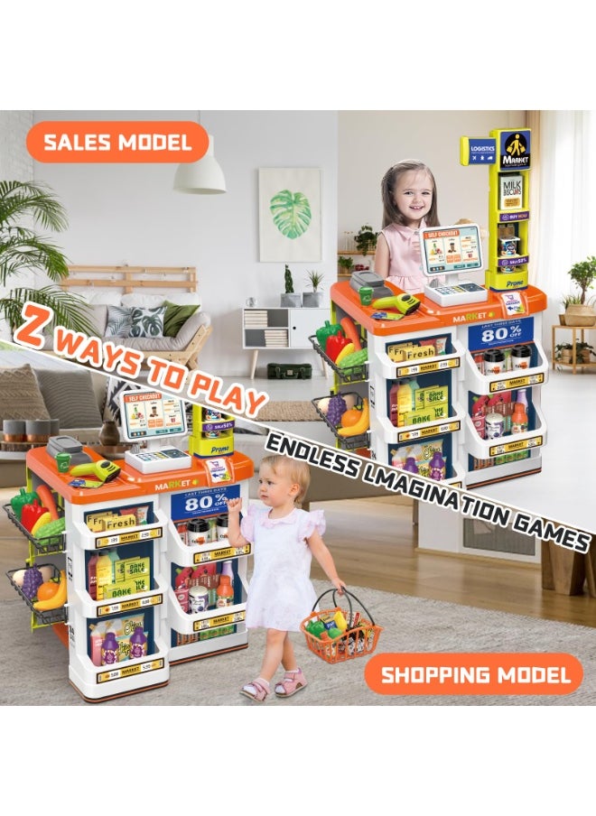 MUMS PLANET - Large Kitchen Playset | Light and Musical Kitchen Playset for Kids with Sound and Accessories for Ages 4+ - Kitchen Toys - Supermarket - Shopping - Pretend Play (New Home Supermarket Set) - Image 1