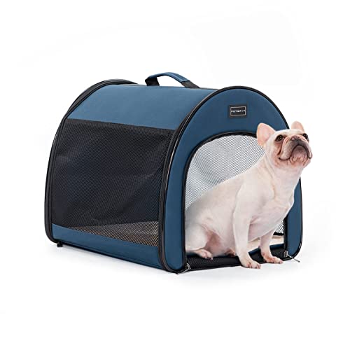 قفص كلاب PETSFIT الجانبي الناعم للسفر 19 بوصة خفيف الوزن وواسع وسهل الإعداد وقوي ومحمول مع حصيرة سميكة باللون الأزرق البحري