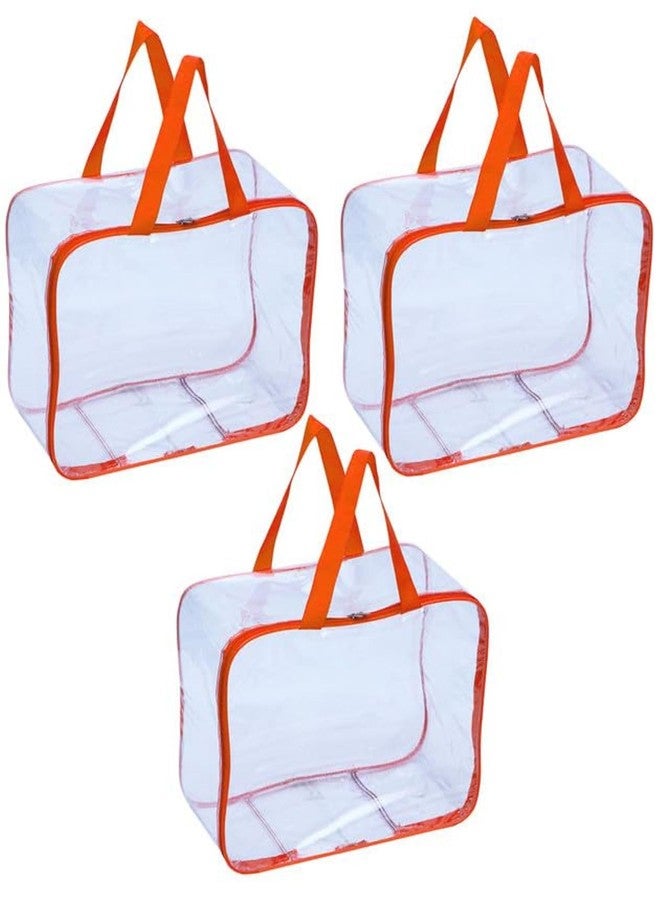 SSBC Transparent Multipurpose Storage Bag for Wardrobe, Clothes, Lehenga, Blankets, Bedsheets, Toys, Docs Saree Covers Large Plastic Garments Bag Packing Organizer 40x32x22 cm (PACK OF 03) - Image 1