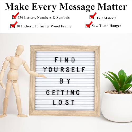 C CRYSTAL LEMON Felt Letter Message Board 10x10 Inch – 336 Changeable Letterboard Letters, Numbers & Symbols – Wood Frame with Easel & Hanger for Home, Office & Announcement Display - Image 5