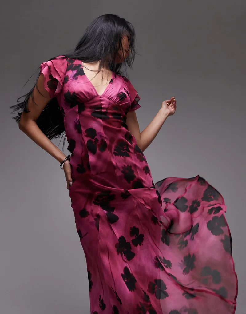 توب شوب Floral Chiffon Midi Dress