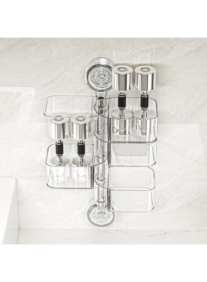 Bukela 4-Tier Rotating Wall Organizer with Suction Cups, Clear Bathroom Storage for Hairpins, Q-Tips & Makeup Sponges,  Space-Saving 360° Swivel Shelves (11" Diameter, Heavy-Duty Adhesive Included) - Image 4