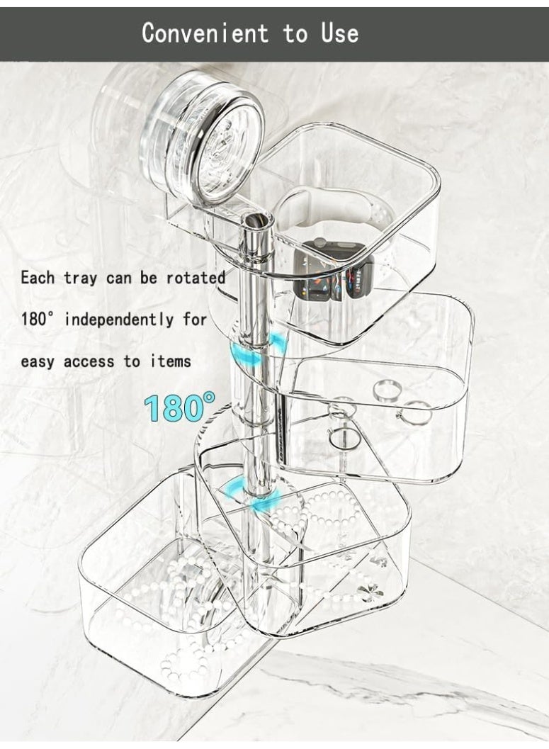 Bukela 4-Tier Rotating Wall Organizer with Suction Cups, Clear Bathroom Storage for Hairpins, Q-Tips & Makeup Sponges,  Space-Saving 360° Swivel Shelves (11" Diameter, Heavy-Duty Adhesive Included) - Image 5