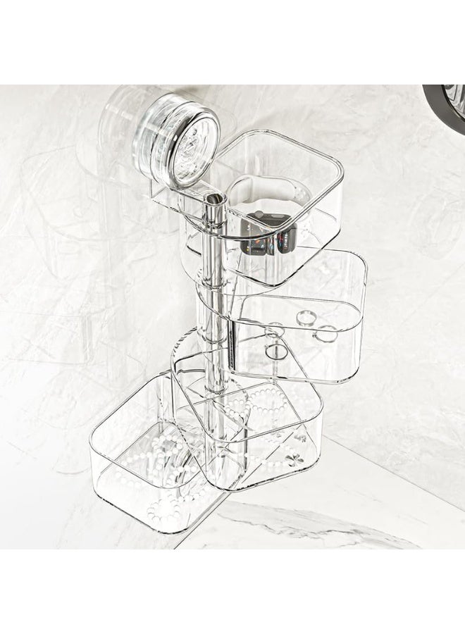 Bukela 4-Tier Rotating Wall Organizer with Suction Cups, Clear Bathroom Storage for Hairpins, Q-Tips & Makeup Sponges,  Space-Saving 360° Swivel Shelves (11" Diameter, Heavy-Duty Adhesive Included) - Image 1