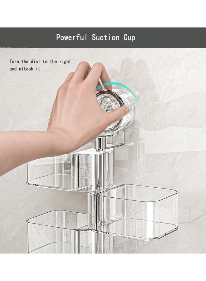 Bukela 4-Tier Rotating Wall Organizer with Suction Cups, Clear Bathroom Storage for Hairpins, Q-Tips & Makeup Sponges,  Space-Saving 360° Swivel Shelves (11" Diameter, Heavy-Duty Adhesive Included) - Image 3