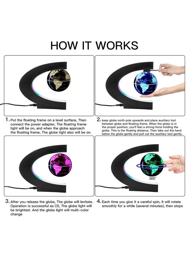 جريسوس خريطة العالم العائمة المغناطيسية المتغيرة متعددة الألوان، الكرة الأرضية العائمة مع أضواء LED، الآباء العظماء والطلاب والمعلمين وصديق الأعمال هدية عيد ميلاد لتزيين المكتب - Image 4