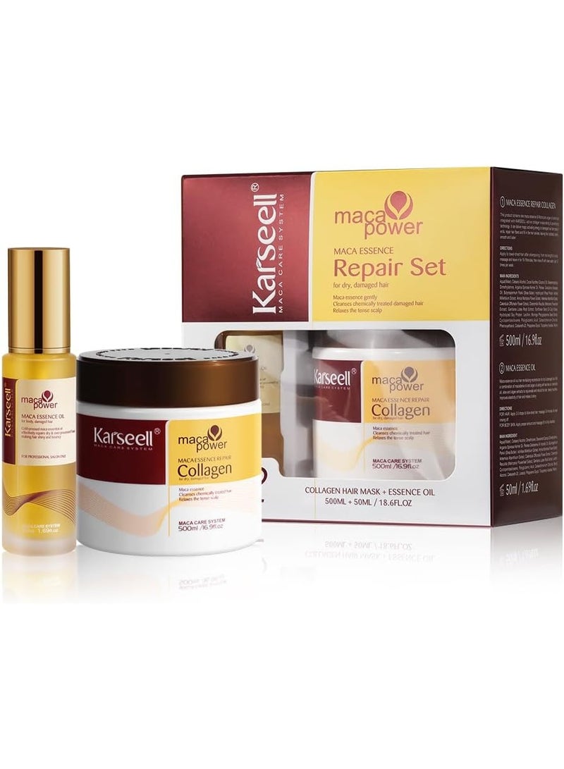 كارسيل قناع كارسيل لعلاج الشعر بالكولاجين - قناع إصلاح عميق 500 مل - سيروم زيت الأرغان للشعر الجاف والتالف 50 مل - Image 1