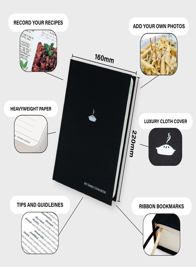 صك UK كتاب وصفات ساك يو كيه لوصفاتك الخاصة - كتب طبخ فارغة - كتاب وصفات فارغ - كتاب طبخ عائلتي - وصفات طعام للطبخ - اكتب يومياتك الخاصة - كتاب طبخ بغلاف مقوى - دفتر أسرار الطهاة - أسود - Image 3