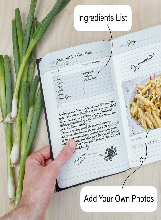 صك UK كتاب وصفات ساك يو كيه لوصفاتك الخاصة - كتب طبخ فارغة - كتاب وصفات فارغ - كتاب طبخ عائلتي - وصفات طعام للطبخ - اكتب يومياتك الخاصة - كتاب طبخ بغلاف مقوى - دفتر أسرار الطهاة - أسود - Image 4