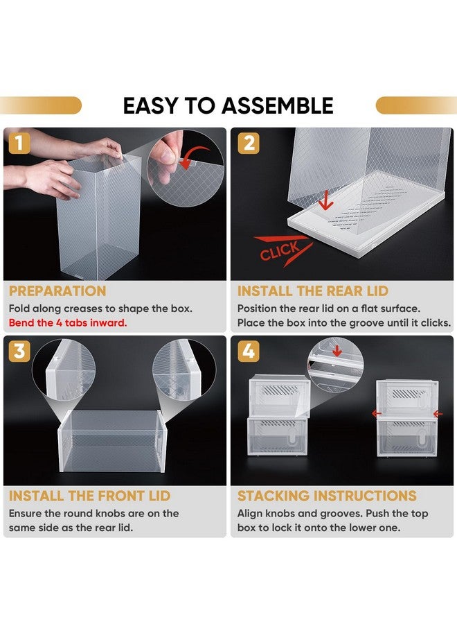 Baleine BALEINE 12 Pack Stackable Shoe Storage Boxes, Large Clear Shoe Box Bins with Lids, Plastic Foldable Shoe Rack Organizer Sneaker Storage Containers for Closet Entryway (Large, White) - Image 3