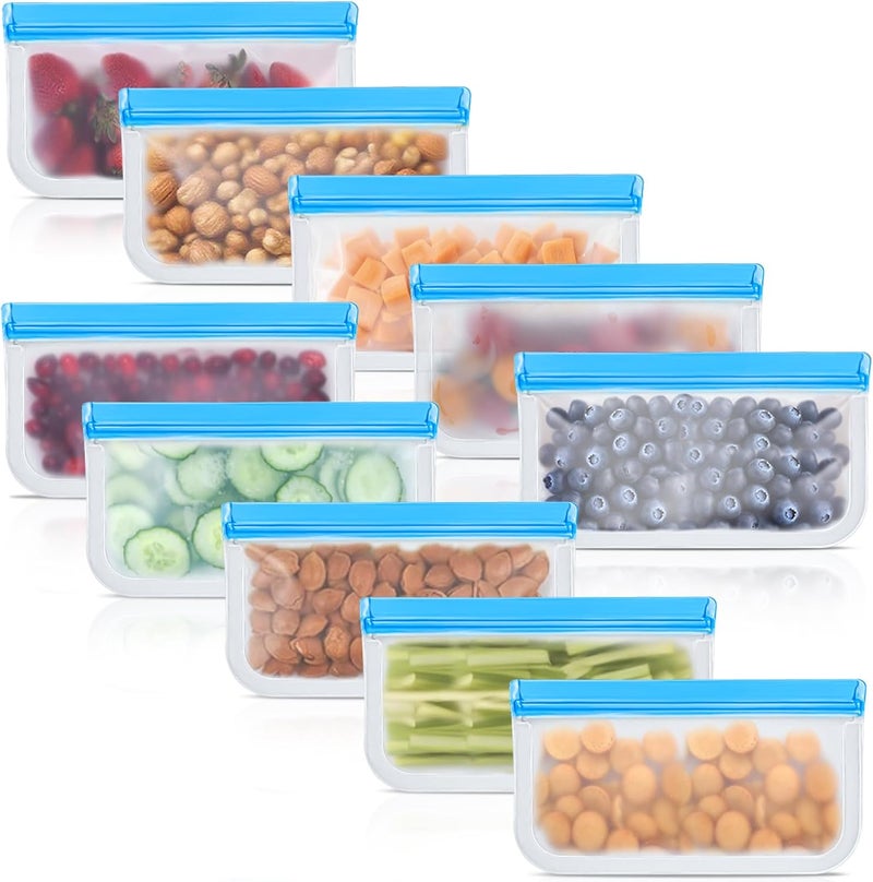 10 Pack Reusable Silicone Food Storage Bags, Leakproof Dishwasher Safe Reusable Freezer Bags for Food Containers, Lunch Bags for Sandwich, Snack, Marinate Meat, Salad Fruit - Image 1