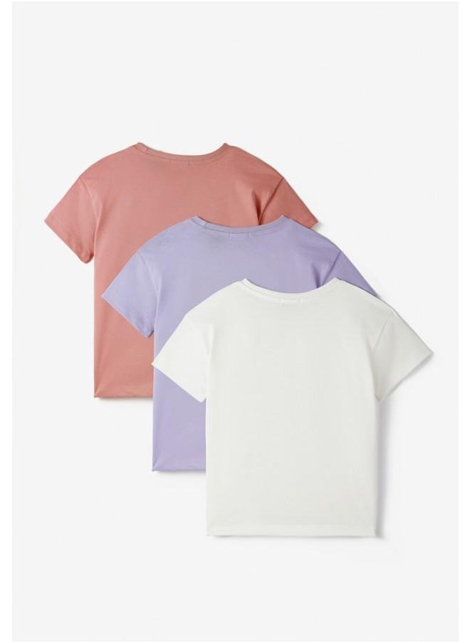 JUNE June Kids 3-Pack Basic Tshirt Ecru - Powder - Lilac  - Image 2