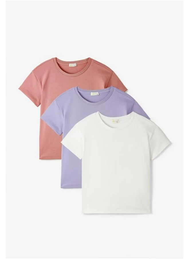 JUNE June Kids 3-Pack Basic Tshirt Ecru - Powder - Lilac