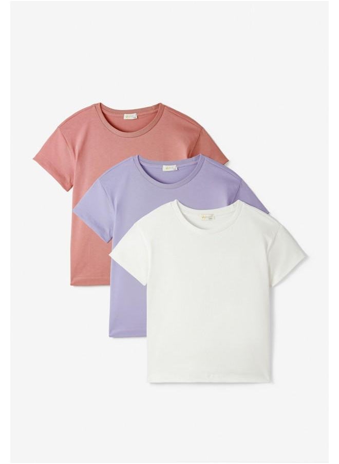 JUNE June Kids 3-Pack Basic Tshirt Ecru - Powder - Lilac  - Image 1