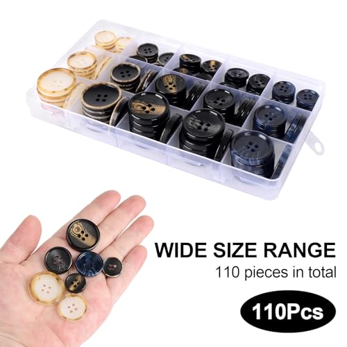 OELFFOW 110Pcs Mixed Sewing Buttons, 4-Hole Craft Round Blazer Buttons, 5 Color 3 Size (15mm, 20mm, 25mm) Suit Coats Resin Button, Suitable for Variety Clothing Sewing, DIY Craft (Style B) - Image 4
