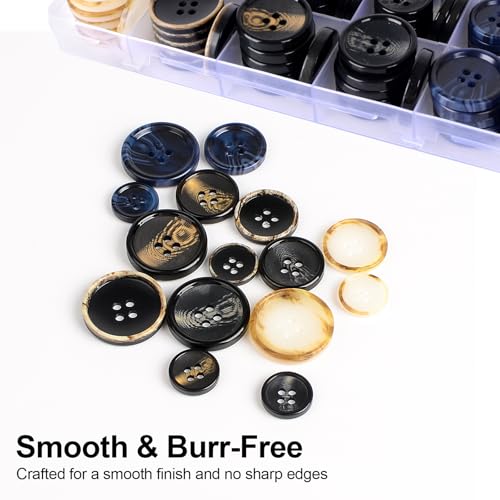 OELFFOW 110Pcs Mixed Sewing Buttons, 4-Hole Craft Round Blazer Buttons, 5 Color 3 Size (15mm, 20mm, 25mm) Suit Coats Resin Button, Suitable for Variety Clothing Sewing, DIY Craft (Style B) - Image 5