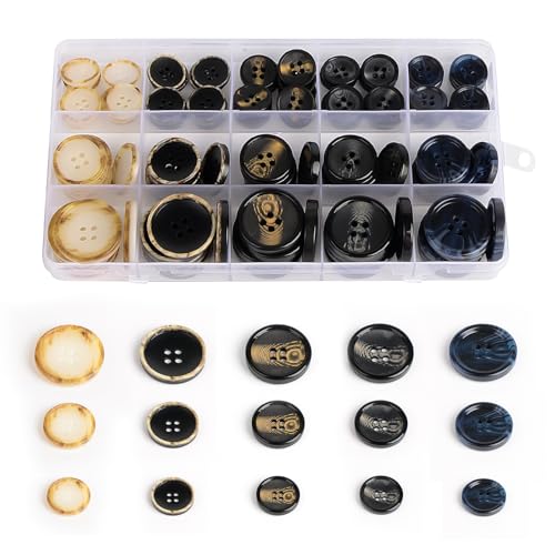 OELFFOW 110Pcs Mixed Sewing Buttons, 4-Hole Craft Round Blazer Buttons, 5 Color 3 Size (15mm, 20mm, 25mm) Suit Coats Resin Button, Suitable for Variety Clothing Sewing, DIY Craft (Style B) - Image 1