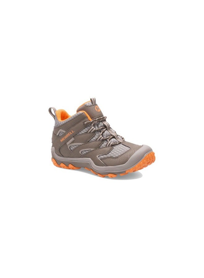 Unisex-Child Chameleon 7 Mid Lace Up Waterproof Hiking Boot, Gunsmoke/Ora, 5.5 Big Kid