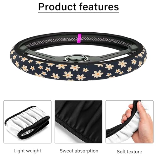 Pcnjozx Steering Wheel Cover Neoprene Material Most Cars MenWomen Universal 15 inch Premium NonSlip Spring Steering Wheel Protector Floral Car Accessories Daisy Flower - Image 3