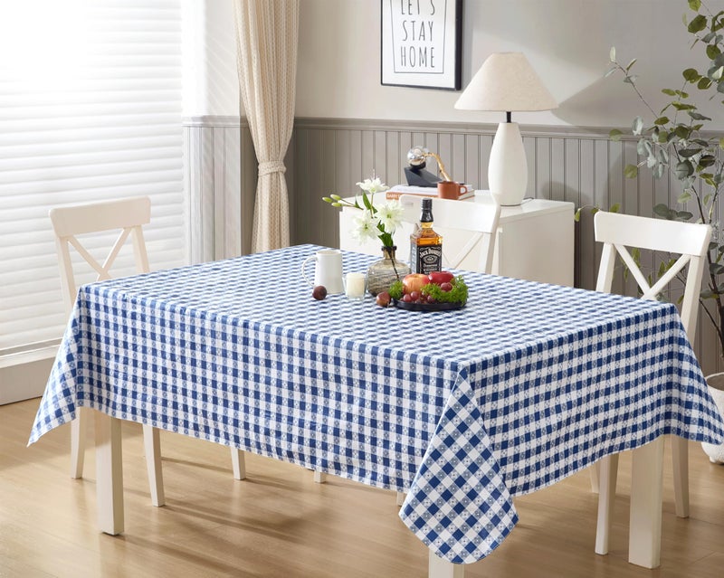 Newbridge 52 x 70 Inch Rectangle Vinyl Tablecloth with Flannel Backing Bistro Tavern Check Caf Checkered Indoor Outdoor Vinyl Table Cover for Picnic Barbecue and Patio Dining Blue