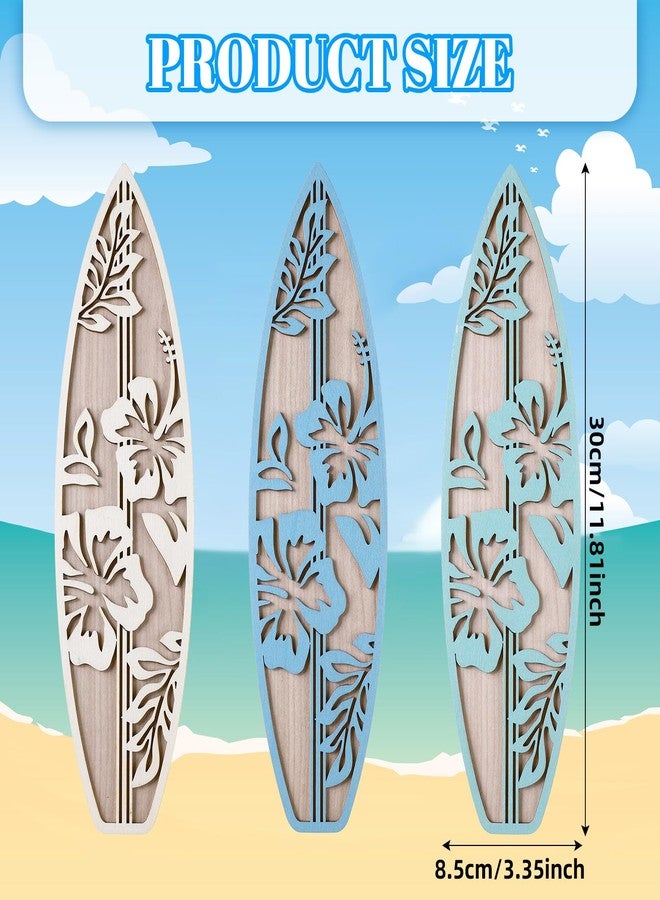 RattanView 3 Pieces Surfboard Decor for Bedroom Wooden Beach Wall Decor Summer Wood Surfboard Wall Hanging Sign for Tropical Living Room Decoration(Hibiscus,Blue) - Image 2