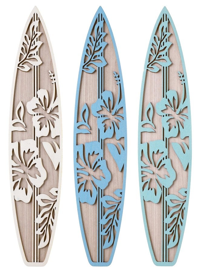 RattanView 3 Pieces Surfboard Decor for Bedroom Wooden Beach Wall Decor Summer Wood Surfboard Wall Hanging Sign for Tropical Living Room Decoration(Hibiscus,Blue) - Image 1