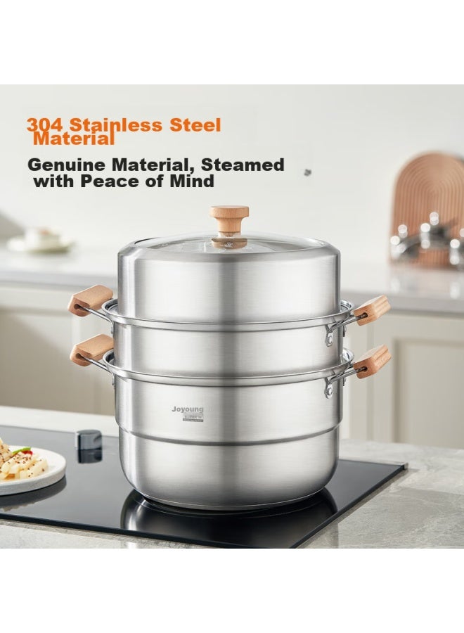 Joyoung Steamer Pot, 304 Stainless Steel, For Home Use, Steams Fish And Steamed Buns, Large Capacity, Can Steam Two Layers, Compatible With Various Stoves, 28cm - Image 3