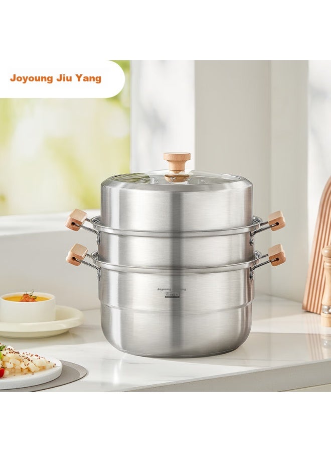 Joyoung Steamer Pot, 304 Stainless Steel, For Home Use, Steams Fish And Steamed Buns, Large Capacity, Can Steam Two Layers, Compatible With Various Stoves, 28cm - Image 1