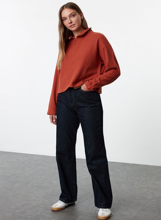 trendyol Tile Selanik/Knitwear Look Zipper Collar Regular/Normal Fit Knitted Sweatshirt - Image 2
