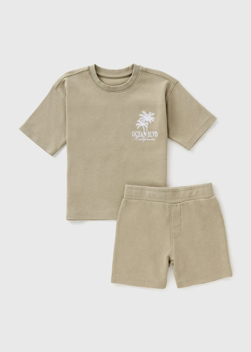 Matalan Boys Stone Palm Top & Shorts Set