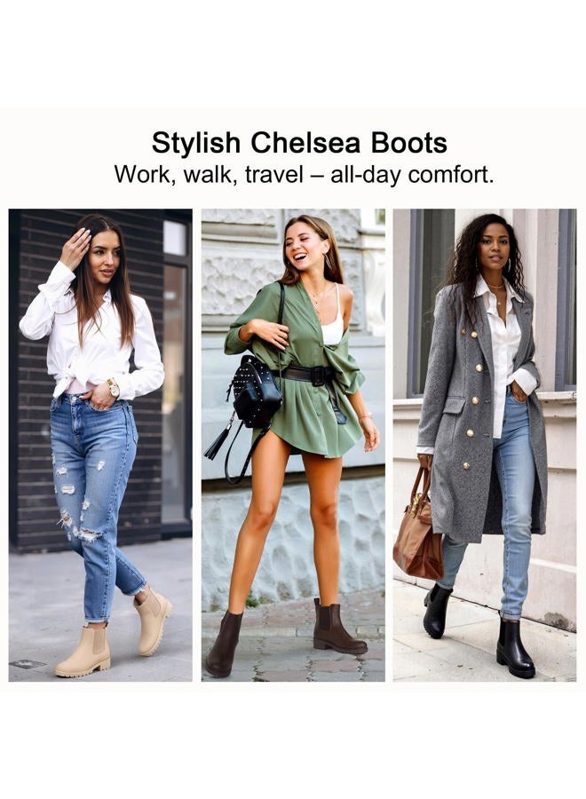 Vepose Women's 9607 Chelsea Ankle Boots Pull-On Booties for Women, Chelsea Ankle-9607-beige, 8.5 - Image 2