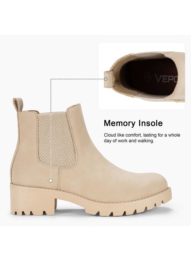 Vepose Women's 9607 Chelsea Ankle Boots Pull-On Booties for Women, Chelsea Ankle-9607-beige, 8.5 - Image 5