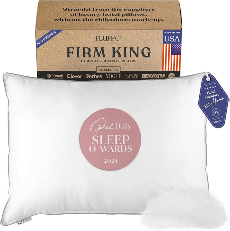 FluffCo Zen Fluff Pillows  Down Alternative  King Bed Pillow for Sleeping Made in USA  Luxury HotelQuality Pillow  100 Cotton 300 Thread Count 1 Pack