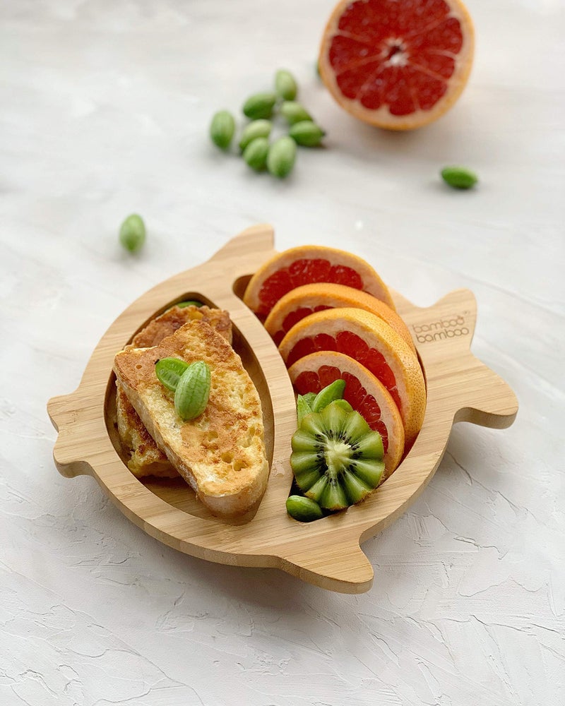 Trunab bamboo bamboo ® Baby Plate- Kids and Toddler Suction Cup Bamboo Plate for Babies | Non-Toxic | Cool to The Touch | Ideal for Baby-Led Weaning (Fish, Cherry) - Image 2
