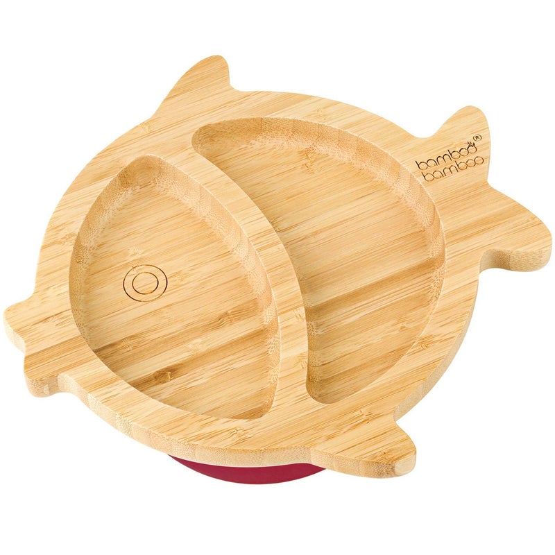 Trunab bamboo bamboo ® Baby Plate- Kids and Toddler Suction Cup Bamboo Plate for Babies | Non-Toxic | Cool to The Touch | Ideal for Baby-Led Weaning (Fish, Cherry) - Image 1
