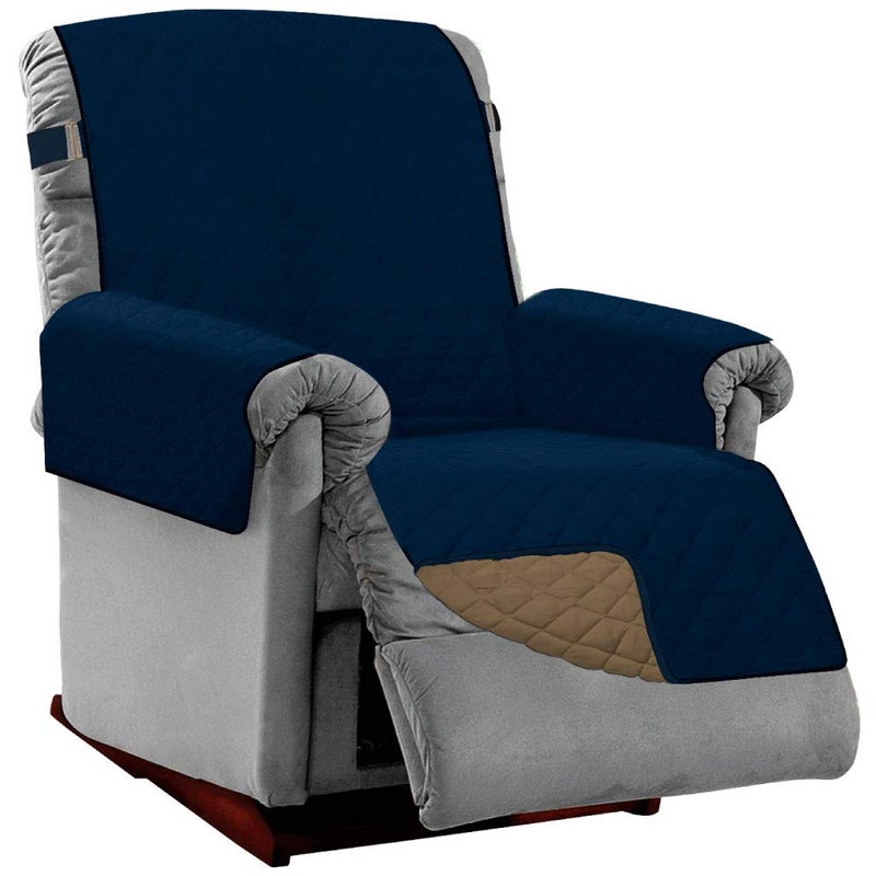 Sofa Shield Sofa Shield Recliner Slip Cover with Patented Strap  Cushion Protector  Reversible Stain and Dog Tear Resistant Slipcover  Quilted Microfiber 25  Seat  Washable Covers for Dogs Pets Kids  Navy Sand - Image 1