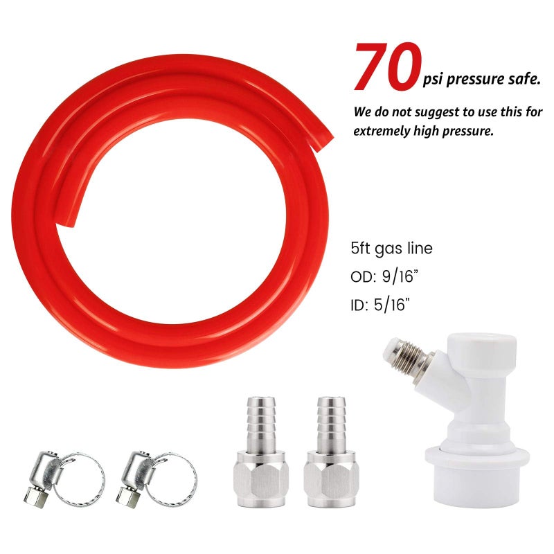FERRODAY Ball Lock Gas Line Assembly 5ft Red Long Tubing 5/16 Ball Lock Gas Disconnect Set Home Brewing Kit Ball Lock CO2 Gas Hose Assemble for Draft Beer Home Brewing - Image 2