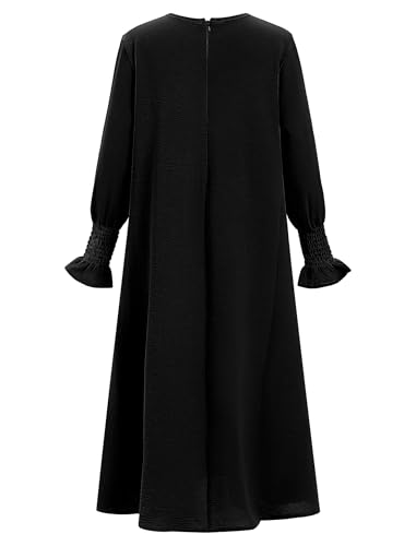 OBEEII Abaya for Girl Muslim Long Sleeve Prayer Dress Toddler Ramadan Kaftan Abaya with Hijab Islamic Full Cover Clothing Arabic Eid Middle East Robes Dubai Jilbab Wedding Guest Gown Black 5-6 Years - Image 5