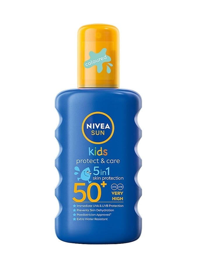 Nivea NIVEA SUN Kids Sunscreen Spray, Protect & Care, SPF 50+, 5in1 Skin Protection, Very High and Immediate UVA & UVB Protection, Extra Water Resistant, 200ml  - Image 1