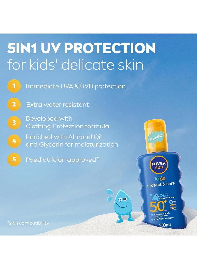 Nivea NIVEA SUN Kids Sunscreen Spray, Protect & Care, SPF 50+, 5in1 Skin Protection, Very High and Immediate UVA & UVB Protection, Extra Water Resistant, 200ml  - Image 2