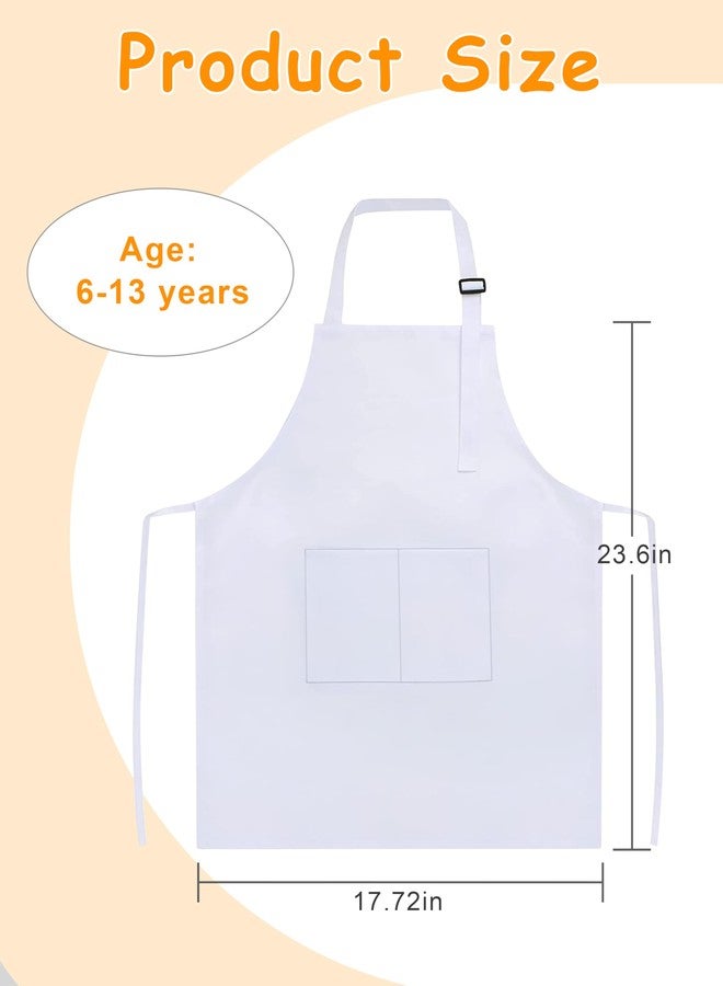 IAGBIBUI 12 Pack Kids Aprons Bulk with 2 Pockets Adjustable Chef Art Apron Kids Painting Aprons for Cooking Baking Crafting Grilling for Boys Girls Age 6-13 Years(White) - Image 3