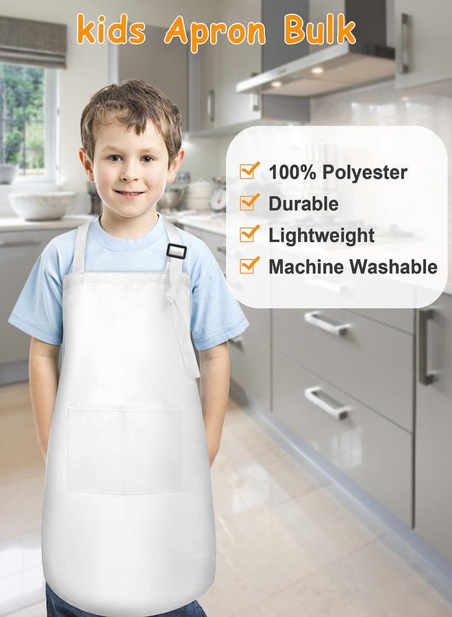 IAGBIBUI 12 Pack Kids Aprons Bulk with 2 Pockets Adjustable Chef Art Apron Kids Painting Aprons for Cooking Baking Crafting Grilling for Boys Girls Age 6-13 Years(White) - Image 5
