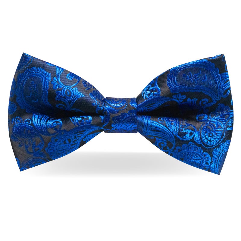 JEMYGINS Royal Blue Paisley Bow Tie Pre-tied Bowtie and Pocket Square Cufflinks Lapel Pin Sets for Men(9) - Image 4