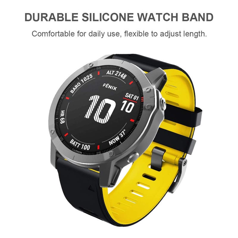 ANCOOL for Fenix 6X Pro Watch Band/Fenix 5X Watch Band/Fenix 7X Watch Band 26MM Silicone Watch Band for Fenix 8 51mm/6X/5X Plus/7X Pro(Black-Yellow) - Image 4
