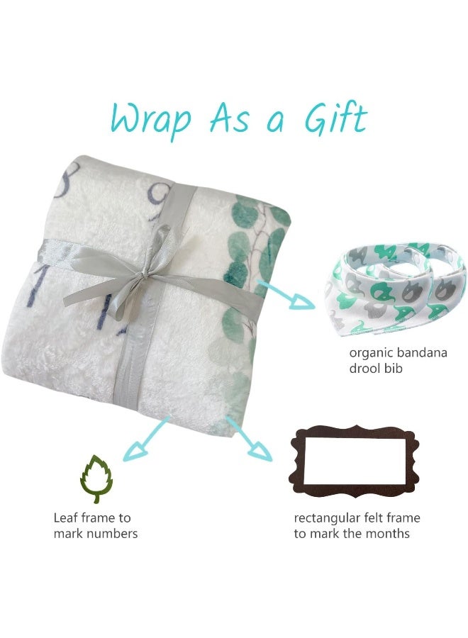 Vlokup Twins Baby Milestone Blanket for Boys & Girls, Premium Flannel Photography Background Prop Blankets, Neutral Boho Green Leaf Wreath… - Image 2