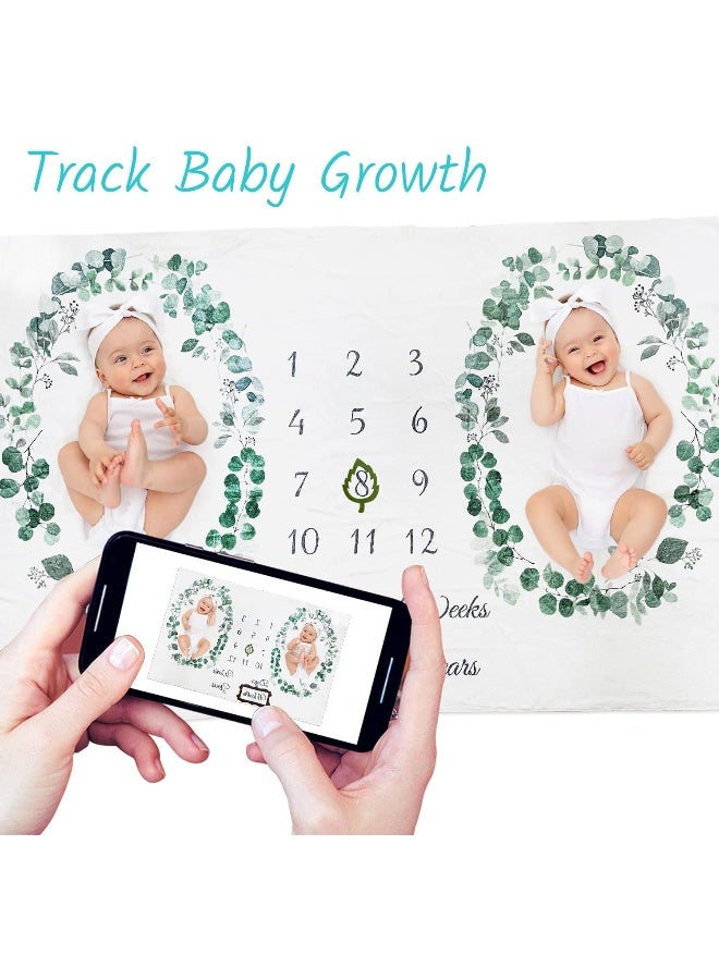 Vlokup Twins Baby Milestone Blanket for Boys & Girls, Premium Flannel Photography Background Prop Blankets, Neutral Boho Green Leaf Wreath… - Image 5