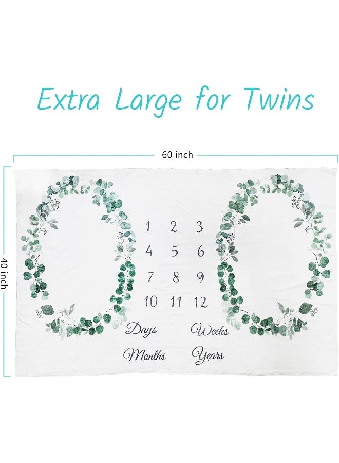 Vlokup Twins Baby Milestone Blanket for Boys & Girls, Premium Flannel Photography Background Prop Blankets, Neutral Boho Green Leaf Wreath… - Image 4