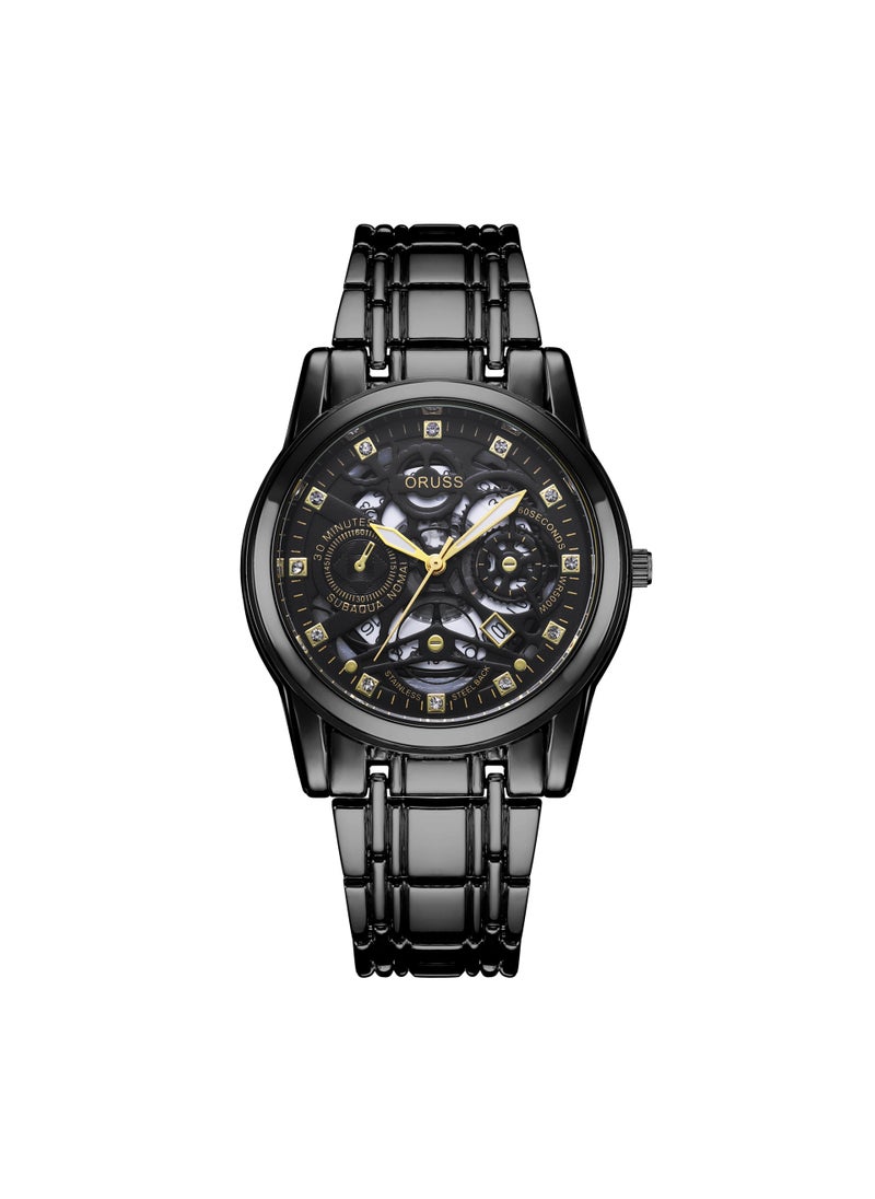 Generic Mens Waterproof Quartz Watch with Steel Band Gear all black men's 