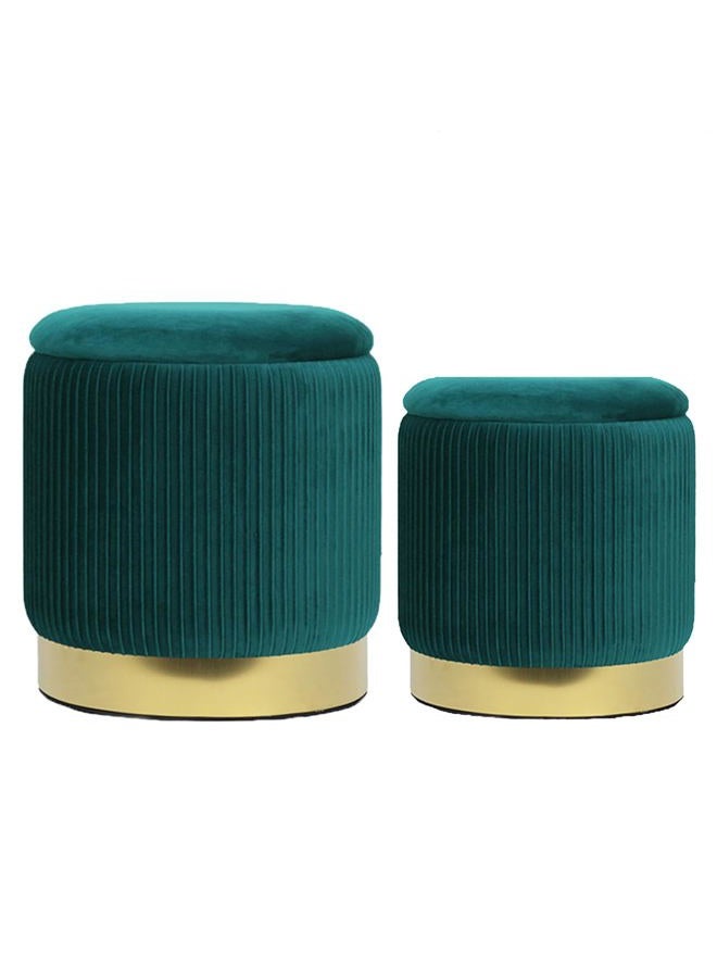 2BYF Round Ottoman with Storage Set of 2 Upholstered Velvet Vanity Stool for Living Room Storage Ottomans Multifunctional Foot Rest (Velvet-Green) - Image 1